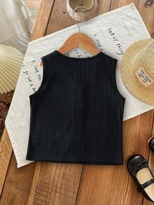 SHEIN 小女孩黑色无袖上衣，白色蝴蝶结领 - 黑與白 - 查看 2