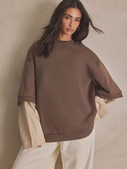 MUSERA 双层长袖宽松T恤，夏季、运动、休闲、日常、街头风、潮流服饰