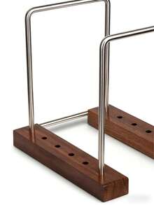 1pc Walnut Wood Vinyl Record Rack, Iron And Wood Combination Storage Rack, Desktop Record Storage And Display Rack, Small And Simple Standing Type - Multicolor - View 5