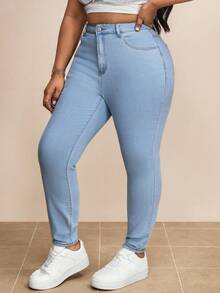 Truni Plus Size Women's Slim Fit Jeans, For Pear Triangle Body Shape - Light Wash - View 5