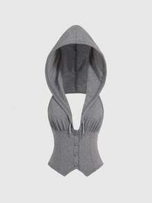 ROMWE Grunge Punk Summer Front Button Hooded Backless Bodycon Tank Top - Grey - View 5