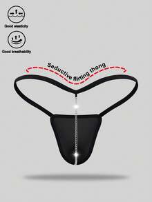 Fashionable & Alluring Black Fabric Sexy Thong Underwear For Men - Black - View 2