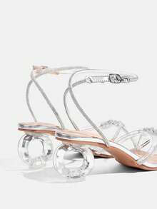 CUCCOO TILAWA Women's Fashion Rhinestone Twist Knot Square Toe Chunky Heel Sandals - Silver - View 5