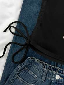 Attitoon 复古水钻十字装饰抽绳系带露脐吊带背心，适合春夏穿着，风格包括复古、休闲、性感、可爱、Y2K、椰子女孩、波西米亚风、度假、春假、早午餐、浅蓝色、闺蜜旅行、霓虹海滩风、波西米亚风、嬉皮风、音乐节、夏季等。 - 彩色 - 查看 4