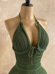 Soleia Women's Vacation Knit Textured Fabric Halter Mini Jumpsuit, Sexy Party Date Beach Holiday Summer Outfit, Suitable For Holiday Date, Afternoon Tea, Wedding Season, Beach Cruise Vacation, City Road Trip Vacation, Boho Vacation, Music Festival