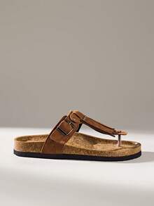 Solecia 女士铆钉流苏人字拖凉鞋，波西米亚风格，棕色，适合海滩旅行和度假 - 棕色 - 查看 1