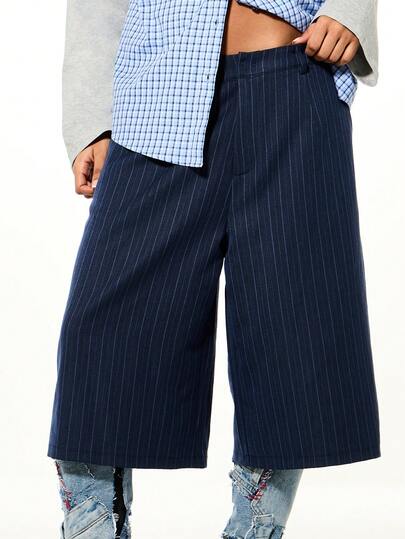 SUMWON WOMEN Women's Pinstriped Wide Leg Bermuda Tailored Shorts With Pleated Oversized Fit High Rise Business Office Casual Summer