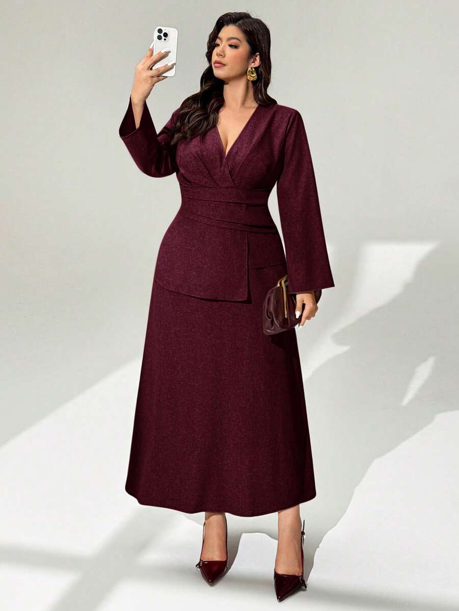 Auralis Autumn Crossover Wrap Waist Pleated Slim Fit Shirt Dress ...