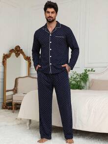 DAZY Spring Long Sleeve Shirt & Pants Polka Dot Men Pajama Set - Multicolor - View 3