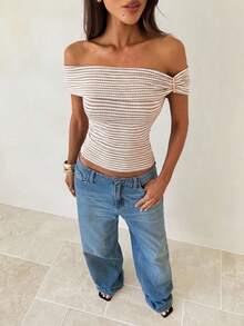 Aloruh Women's Asymmetrical Off-Shoulder Knit Top,Summer Top - Black - View 10