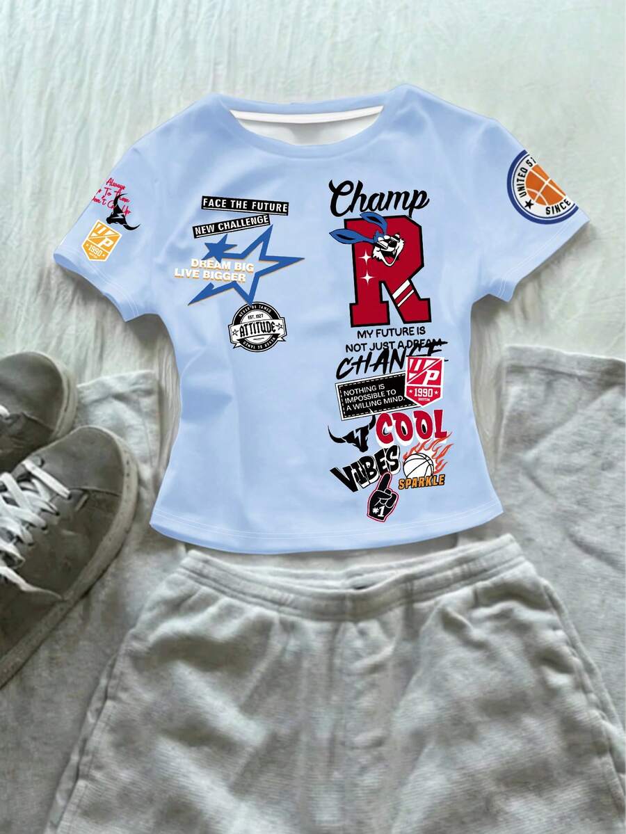 Áo thun ngắn tay ôm sát in hình bóng rổ màu đen và đỏ dành cho nữ tuổi teen, kiểu dáng slim fit, thể thao, tập thể dục, tông da màu lúa mì, cổ vũ, đội trưởng đội cổ vũ, bộ sưu tập Teen Girl's Choice, trang phục cơ bản hàng ngày, cô gái tuổi teen hạnh phúc, màu pastel, phong cách bikercore, chuyến đi gia đình, những ngày hạnh phúc, con yêu mẹ, con yêu bố, ngôi nhà đáng yêu, cô gái tuổi teen cá tính, cô gái tuổi teen - Nhiều màu - Xem 1