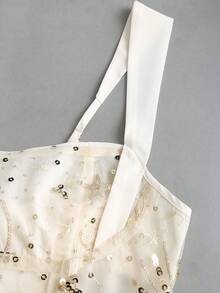 Sweetra Elegant Girl Sequin Dress, A-Line Design, Waist Cinching, Slim Fit, Romantic French Style, Bow Accent, Summer - Apricot - View 4