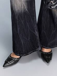 CUCCOO GRLICON Zapatos planos con puntera puntiaguda y decoración de remaches para mujer - Negro - Ver 1
