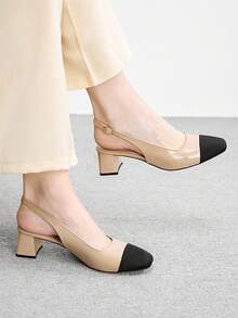 CUCCOO BIZCHIC Giày cao gót vuông kiểu Pháp thanh lịch dành cho nữ - Kiểu xỏ chân, mũi vuông, quai sau, giày đa năng phù hợp cho cả trang phục trang trọng và thường ngày, phần trên bằng da PU trang trí, đế cao su, kiểu Pháp, gót cao - Nhiều màu - Xem 3