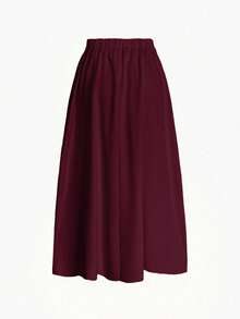 EMERY ROSE A-Line Solid Color High Waist Skirt Maxi Women - Burgundy - View 2
