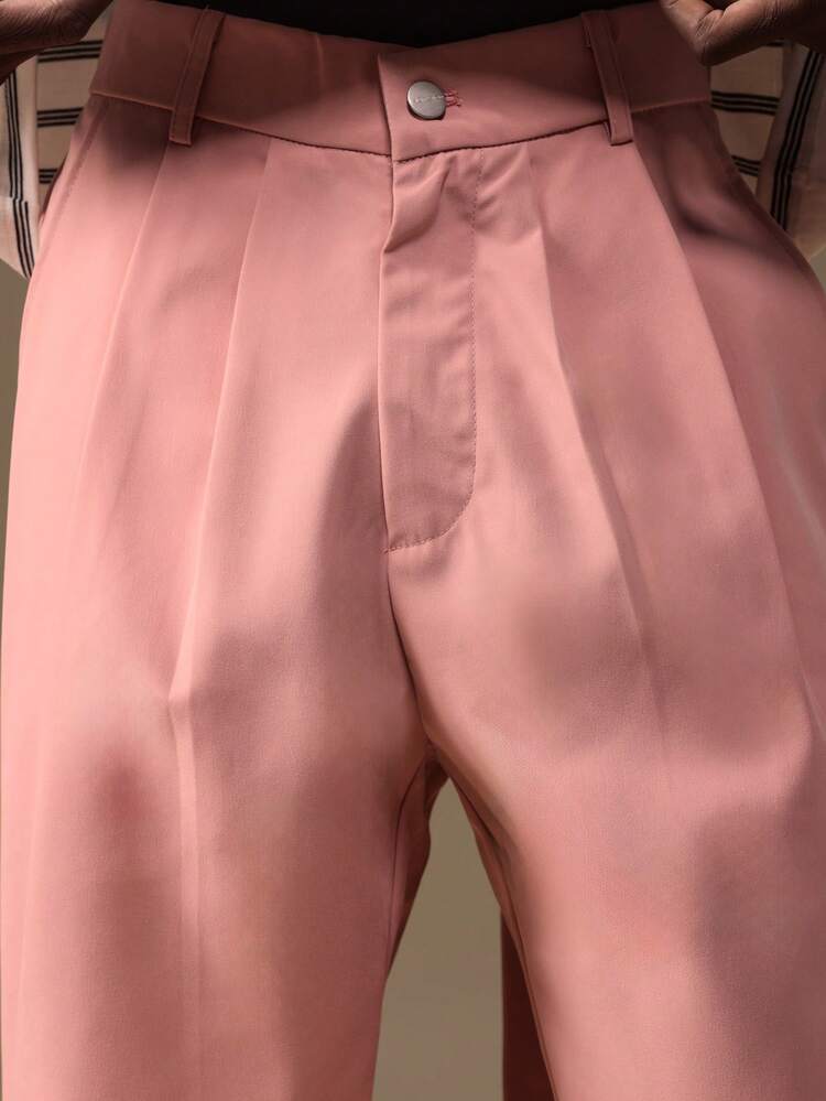 Wide Leg Pleated Trousers With Turn Up