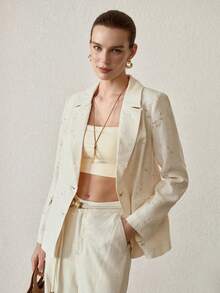 MOTF PREMIUM FASHIONABLE LAPEL COLLAR JACQUARD BLAZER FOR WOMEN, ELEGANT STYLE, SPRING/SUMMER - Apricot - View 1