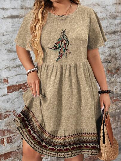 EMERY ROSE Vestido casual con estampado floral para mujer talla grande, de verano