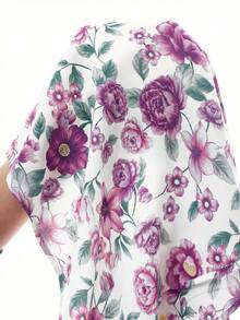 Vestido Casual Solto com Decote em V de Manga Longa com Estampa Floral Miúda e Babados para Menina - Multicolorido - Visão 8