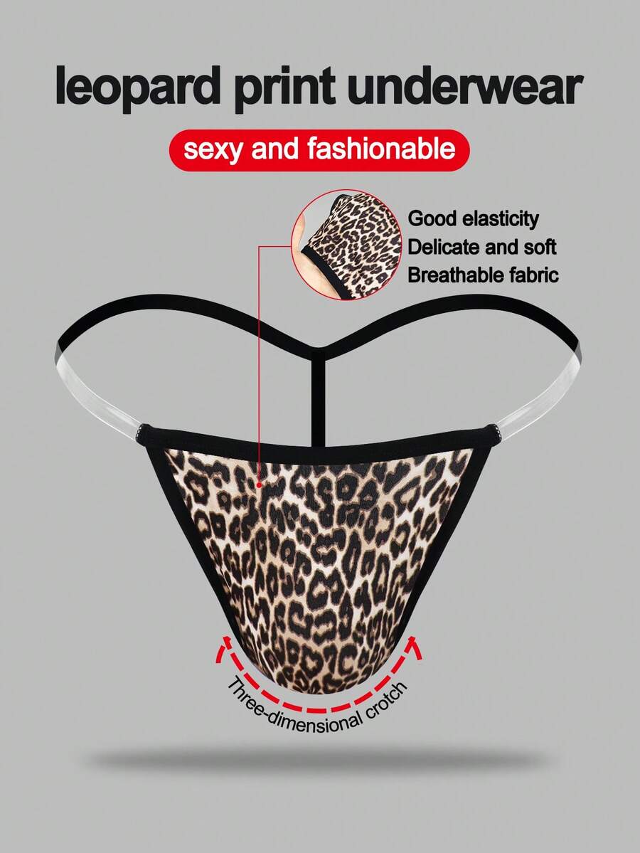 Fashionable Leopard Print Sexy Thong Underwear For Men - Multicolor - View 1