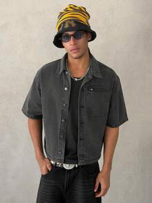 STEELVANCE Distressed Washed Black & Grey Denim Jacket - Blue - View 2