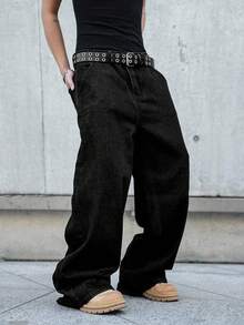 Manfinity EMRG 男士加大码宽松休闲牛仔裤，带口袋 - 黑色 - 查看 4