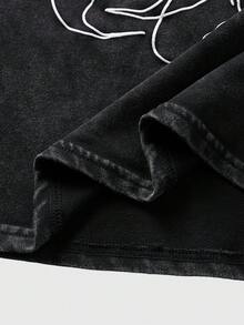 ROMWE MEN Street Life Men's Casual Fashionable Street Graphic Print Washed Tank Top, Summer - Black - View 6