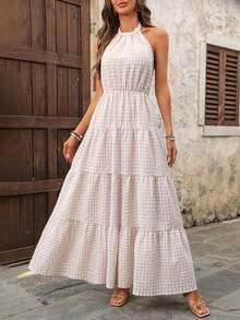 EMERY ROSE 女士休闲露背格子荷叶边连衣裙，适合度假 - 彩色 - 查看 3