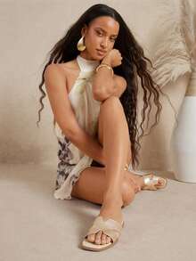 SHUZIA 女士舒适日常夏季度假休闲平底凉鞋 - 金色 - 查看 3