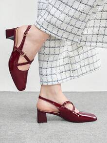 CUCCOO BIZCHIC New Stylish Mary Jane Pumps Women Chunky Heels Slip On Sandals - Burgundy - View 1