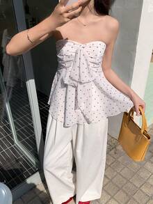 Cévolie 女士夏季休闲波点系带抹胸上衣 - 彩色 - 查看 6