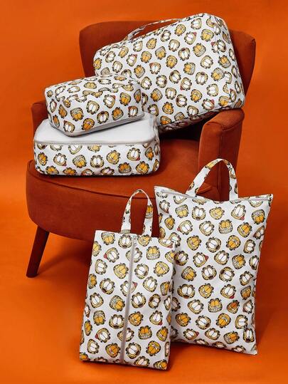 GARFIELD | SHEIN Borsa da viaggio con stampa a motivi carini in poliestere, superficie in rete, per organizzazione classificata, disponibile in varie misure, adatta per borse di diverse dimensioni, molto adatta per viaggi brevi, lunghi, per la conservazione domestica quotidiana e altre situazioni, adatta per ragazzi, ragazze, uomini, donne e studenti, gatti
