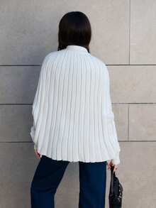 Hitanina 女士优雅优质针织开衫，金属纽扣设计，简洁大方，适合秋冬 - 米色 - 查看 2