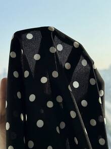 Blusas para adolescentes con estampado de lunares negros, con volantes, de estilo casual y vacacional, ajustadas. Camisa de verano sencilla con estampado de lunares, estilo francés - Negro - Ver 7