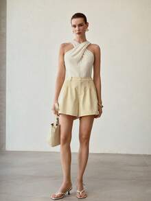 MOTF PREMIUM PANTALONES CORTOS DE ALGODÓN AMARILLO LAVADO ELEGANTES Y VERSÁTILES PARA MUJER - Amarillo - Ver 5