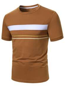 Manfinity Homme Camiseta de manga corta con estampado de rayas de contraste casual para hombres, adecuada para vacaciones de verano y viajes diarios - Multicolor - Ver 4