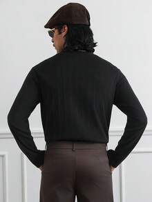 HUEFORM 男士黑色针织弹力拼接T恤，基础款，百搭各种裤装，适合日常穿着。男士针织衬衫商务休闲上衣 - 黑色 - 查看 2