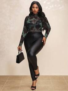 Truni 大码女士时尚性感龙纹薄纱上衣，适合梨形和三角形身材 - 彩色 - 查看 6