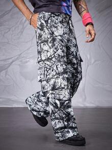 Manfinity VCAY Men's Tree Branch Print Cargo Pocket Loose Casual Pants - Grey - View 1