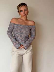 Jeta Ari Spring New See-Through Mesh Off Shoulder Valentine's Day Women T-Shirt, Special Fabric - Purple - View 1