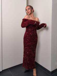 Jeta Ari New Arrival Spring/Summer Off Shoulder Long Dress, Suitable For Date Night Prom Dress Party Women Homecoming Dresses Luxury Red Women Dresses,New Year,Christmas Sequin - Burgundy - View 1