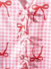 SHEIN 2pcs/Set Girls Sleeveless Woven Striped Tank Top With Bow Decor & Elastic Waist Loose Casual Shorts, Summer Girls Summer Clothes Sets Bow Knot Set Girls Blouse Set Plaid Two Piece Set For Girl Girls Bow Pajamas Girls Summer Sleeveless Top And Shorts Girls Plaid Two Piece Set Girls Bow Knot Set - Pink - View 3