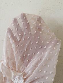 LanaWest Áo kiểu nữ phương Tây thường ngày, chất liệu vải dệt họa tiết, phối ren tương phản, tay ngắn. - Màu be - Xem 7