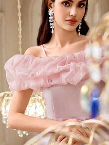 Modelyn Elegant Ruched Rhinestone Embellished Dress For Women - Dusty Pink - View 1