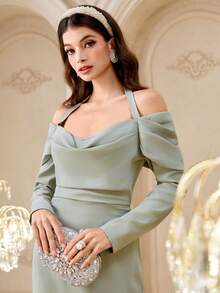 Modelyn 优雅的深V领女式连衣裙 - 灰綠 - 查看 1