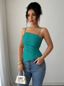 Elenzga Elegante y lindo top de mujer con diseño plisado - Azul - Ver 4