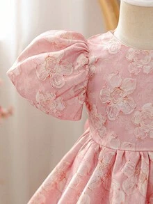 Glamorique Kids Glamorique 女婴公主裙，蓝色花卉欧根纱提花面料，优雅正式派对礼服，适合中东、欧洲、美洲，奢华舞台表演复活节 - 粉色 - 查看 7