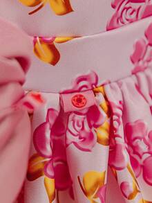 Glamorique Kids Mädchen Blumen Muster V-Rücken Satin Kleid mit 3D Schleife, elegantes aufgeblähtes Prinzessin Partykleid für Blumenmädchen, Hochzeit, Bankett - Pink - Übersicht 9