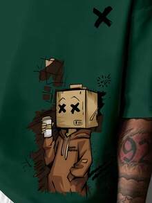 Manfinity Dauomo 男士街头时尚休闲印花短袖T恤 - 綠色 - 查看 3