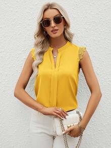 SHEIN Clasi 女士时尚优雅无袖纯色衬衫，夏季 - 鵝黃色 - 查看 5